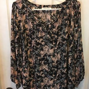 Rose & Olive Pink, Black & White 3/4 Length Blouse